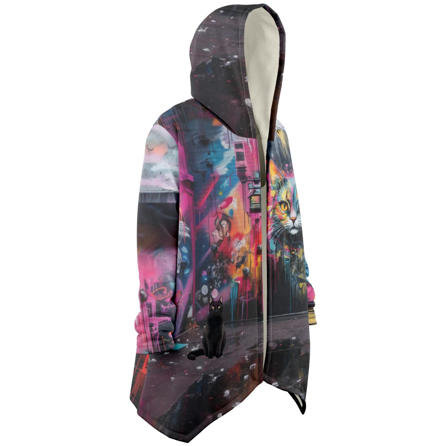 Urban Graffiti Cat - Fleeced Lined Cloak