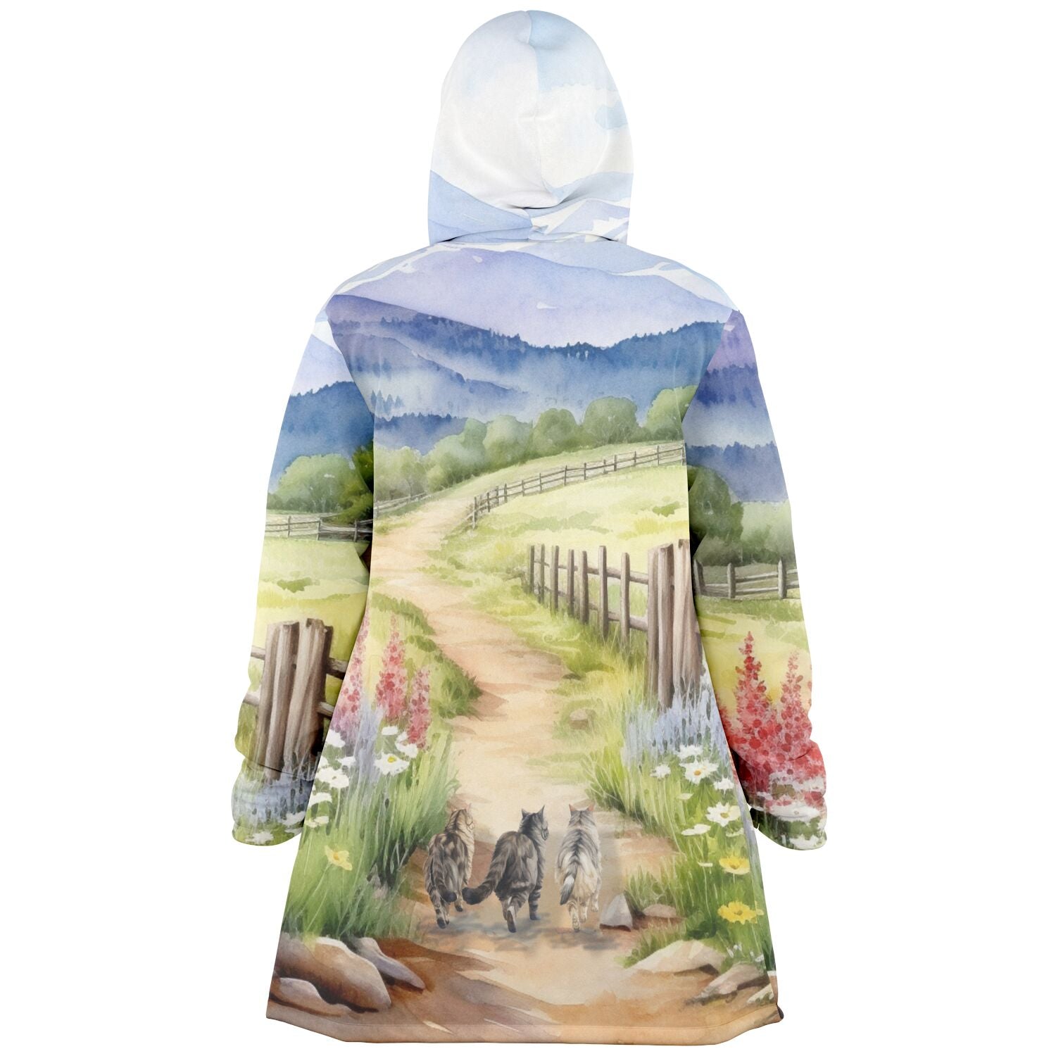 Three Cats on Country Lane - Fleece Lined Cloak