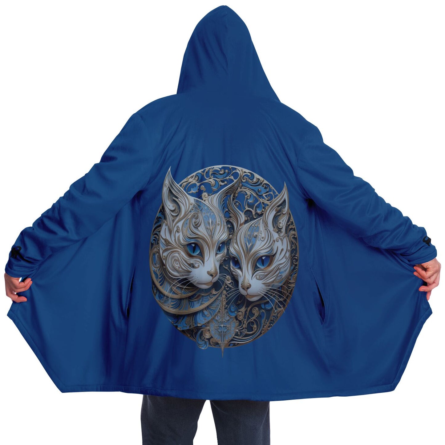 Cats in Gold and Blue - Fleece Lined Cloak