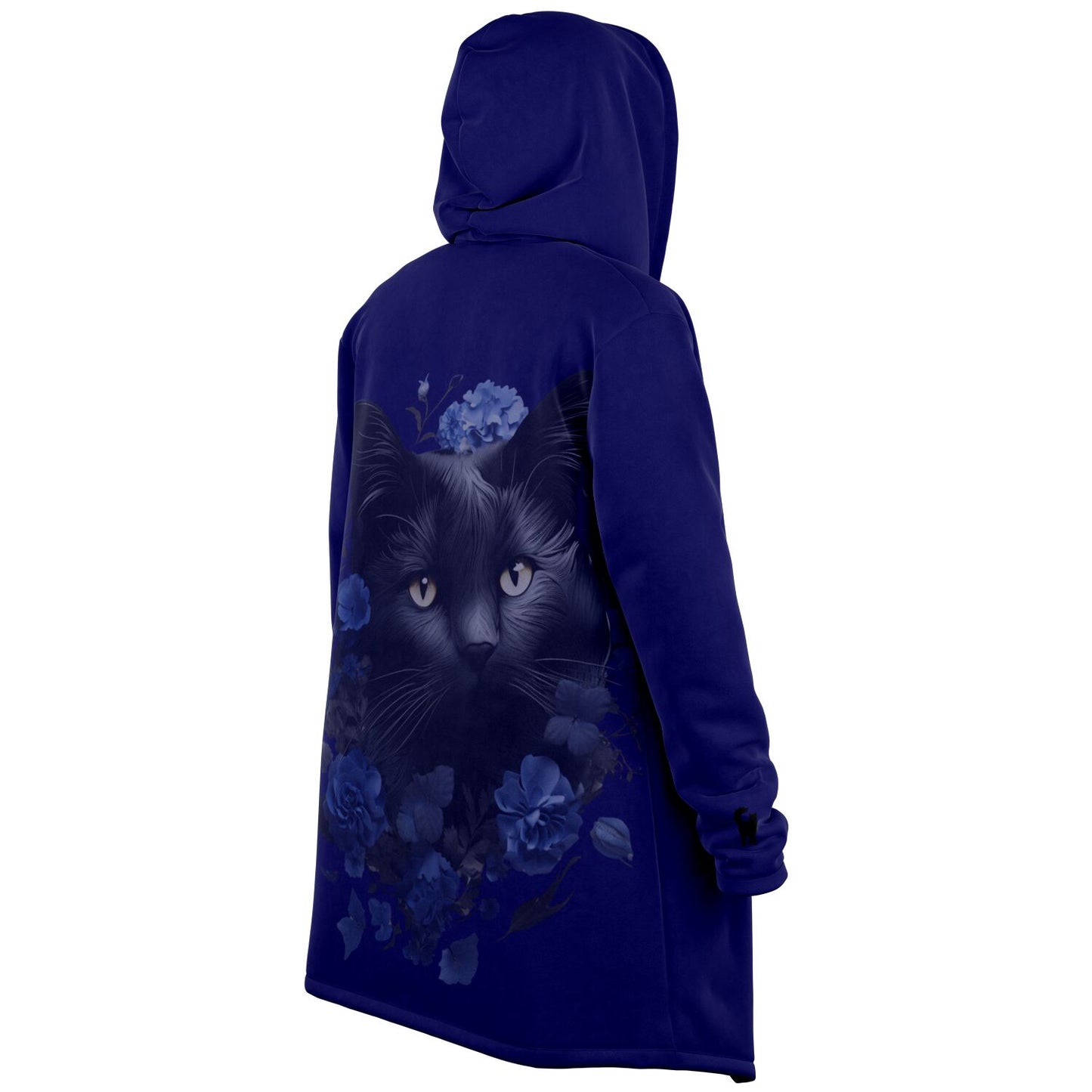 Cat and Blue Blooms - Fleece Lined Cloak