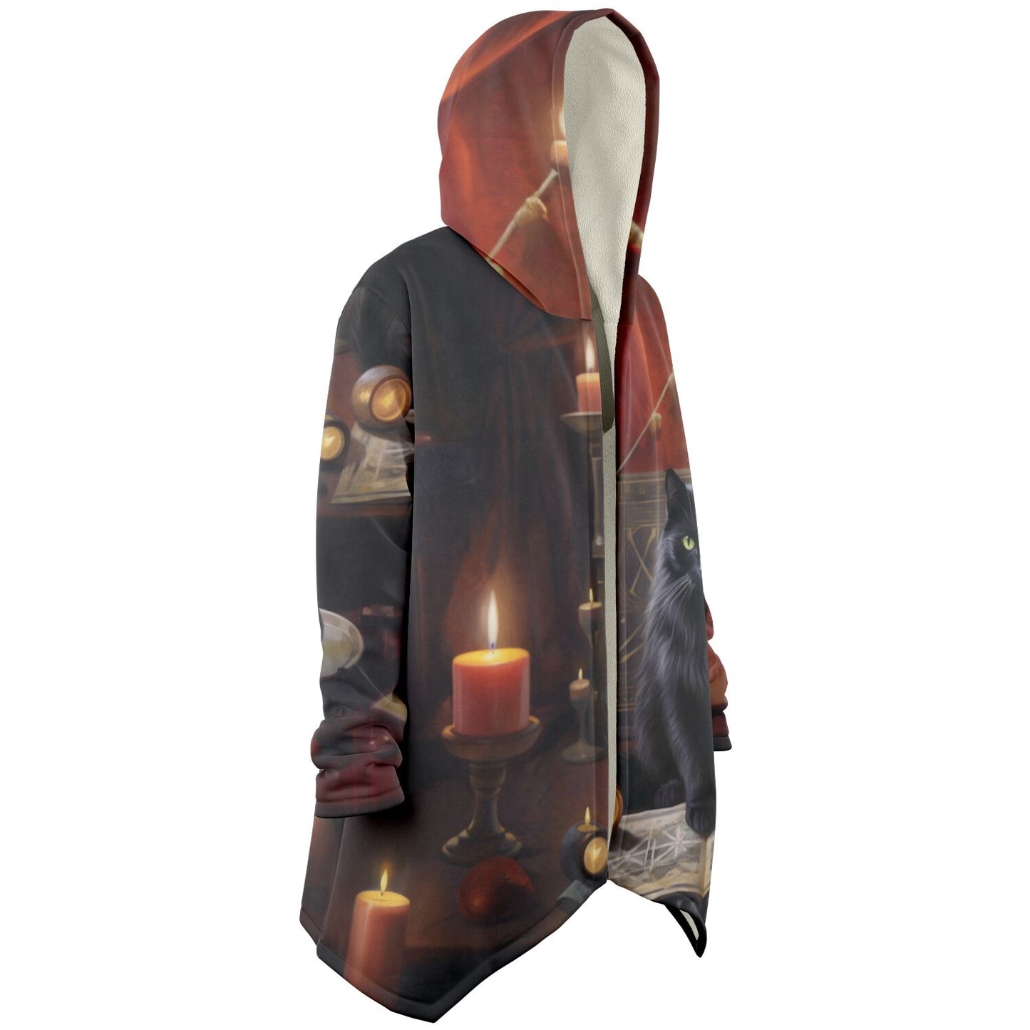 Cat, Red Drapes and Candles  - Fleece Lined Cloak