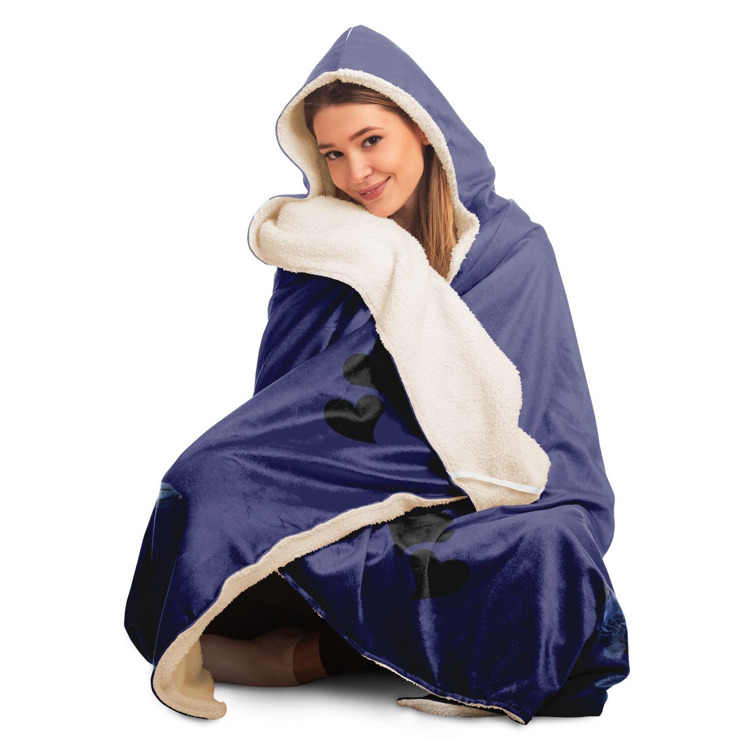 Cat and Blue Blooms - Hooded Blanket