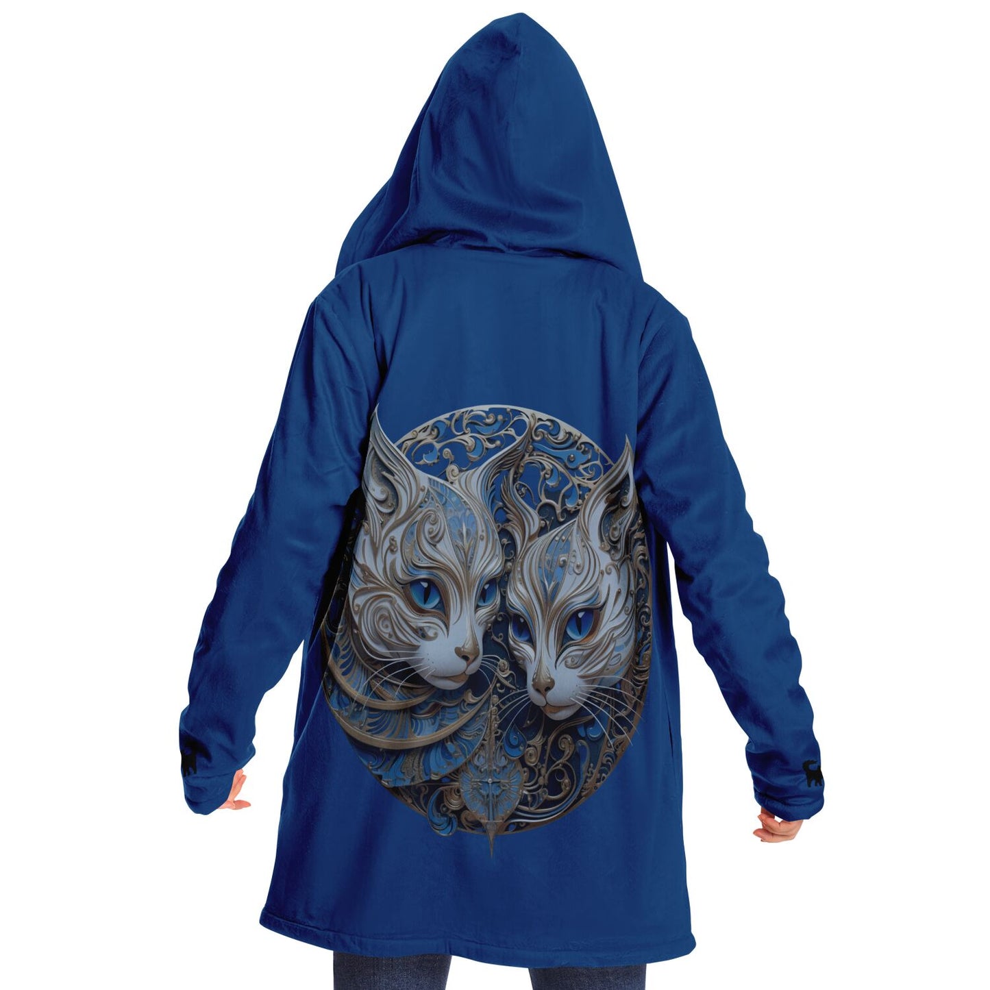 Cats in Gold and Blue - Fleece Lined Cloak