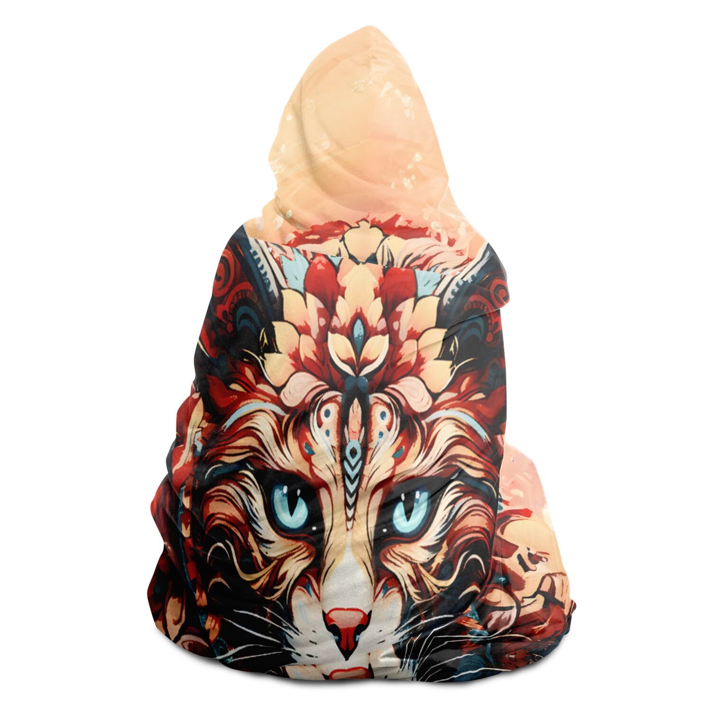 Deep Orange Mystical Cat - Hooded Blanket